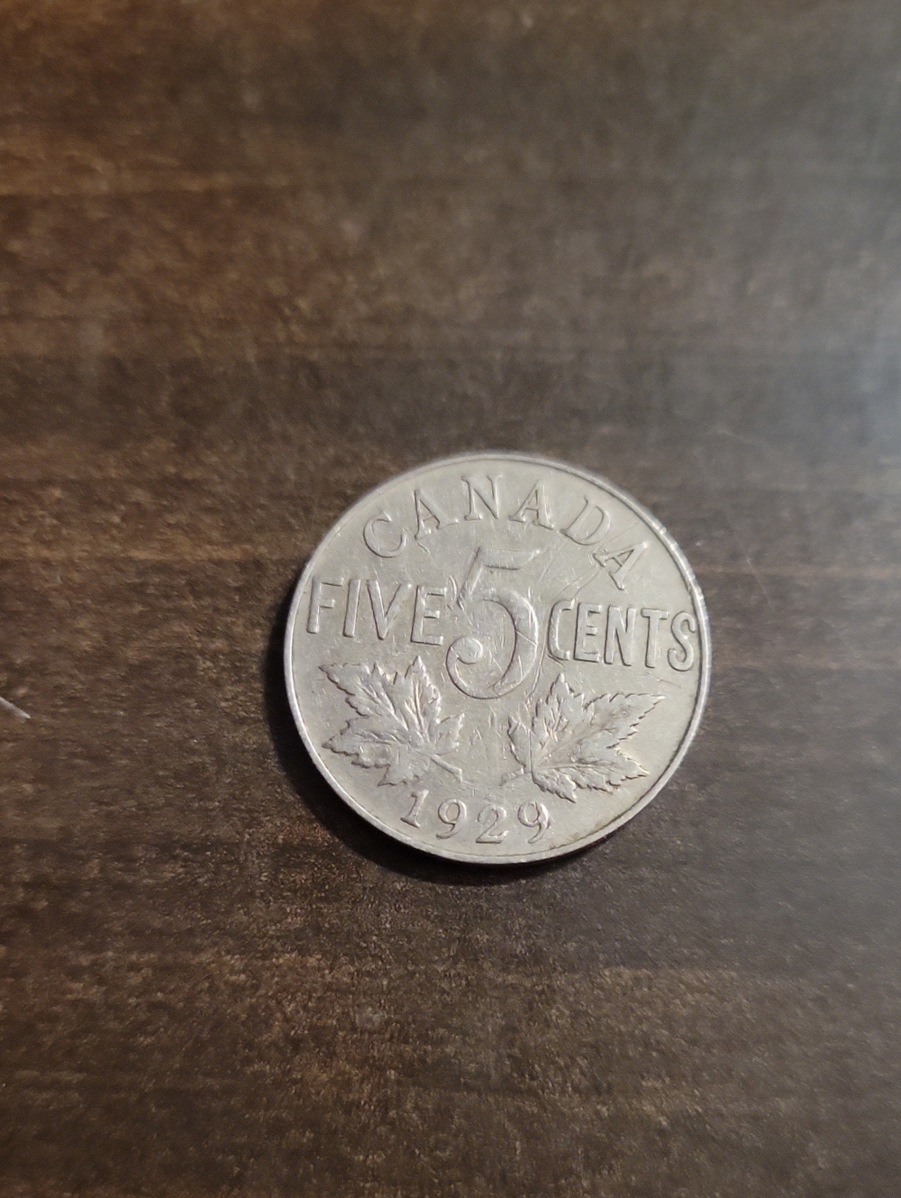 Vintage 1929 Canadian Five Cents Coin - Silver Tone
